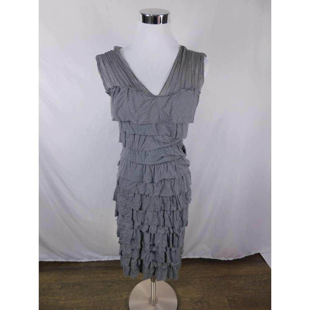 Bailey 44 Dress Womens Small Gray Sleeveless V-Neck Tiered Ruffle Sheath Party